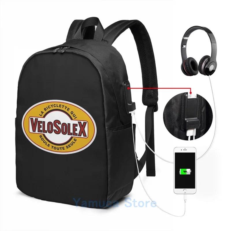 Funny Graphic VeloSoleX USB Charge Backpack for School and Travel