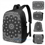 Funny Graphic Bandana USB Charge Backpack Men Women Travel Laptop Bag