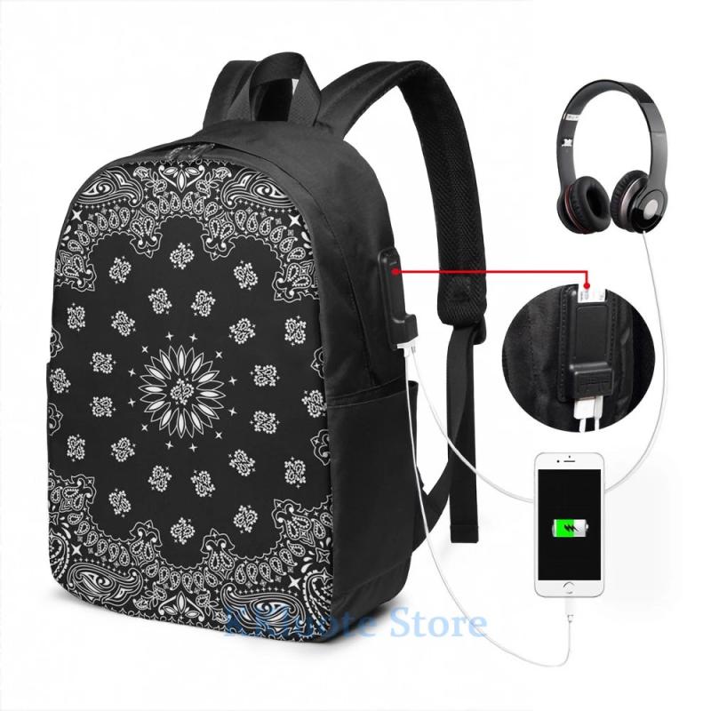 Funny Graphic Bandana USB Charge Backpack Men Women Travel Laptop Bag