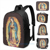 Funny Graphic Our Lady of Guadalupe Virgin Mary Tilma USB Charge Backpack