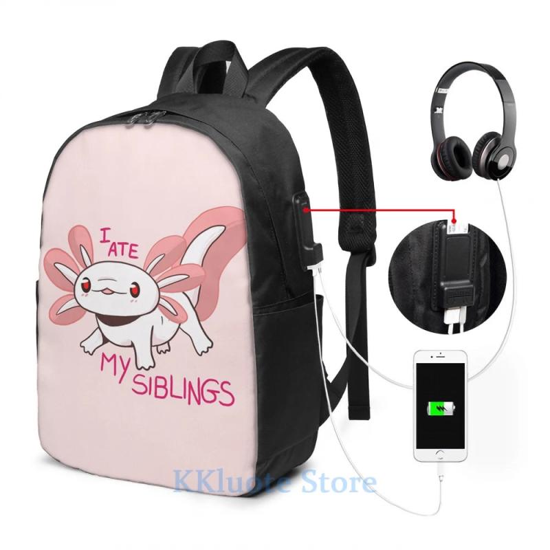 Funny Axolotl Baby USB Charge Backpack School Travel Laptop Bag