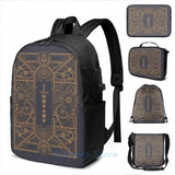Steampunk Polyhedral Dice Sword USB Charge Backpack School Travel Laptop Bag