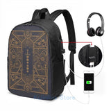 Steampunk Polyhedral Dice Sword USB Charge Backpack School Travel Laptop Bag