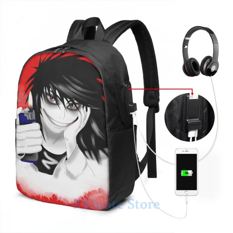 Funny Jeff the killer USB Charge Backpack School bag Travel laptop bag