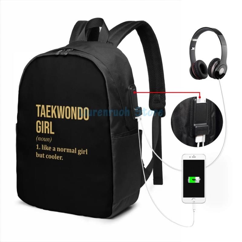 Funny Taekwondo USB Charge Backpack Men Women Travel Laptop Bag