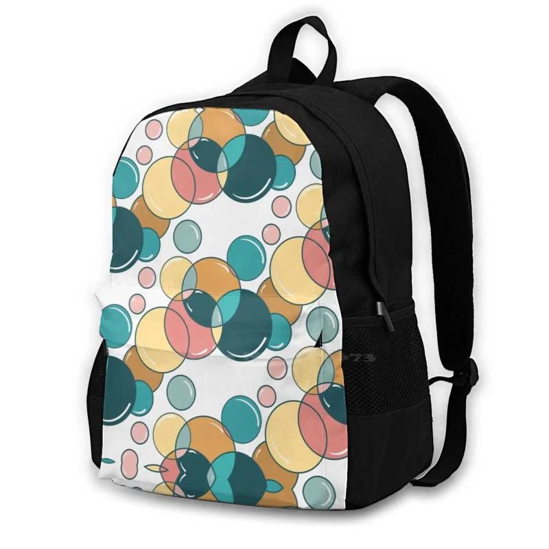 Retro Bubbles Dots Polkadots Circles School Bag Teal Pink Peach