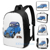 2CV USB Charge Backpack Funny Graphic Print School Bag