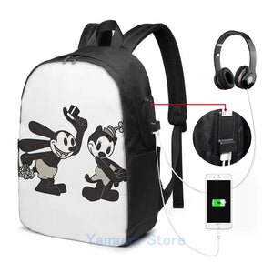 Oswald and Ortensia Smitten USB Charge Backpack Men Women Travel Laptop Bag