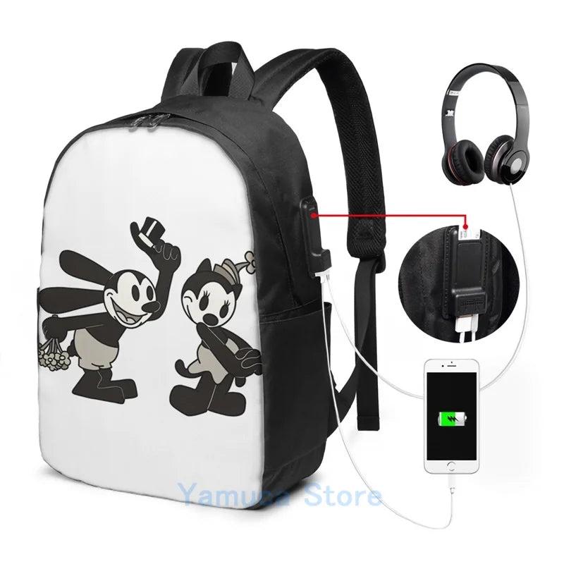 Oswald and Ortensia Smitten USB Charge Backpack Men Women Travel Laptop Bag