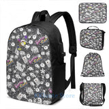 Funny Graphic print Battle Cats USB Charge Backpack School Travel laptop bag