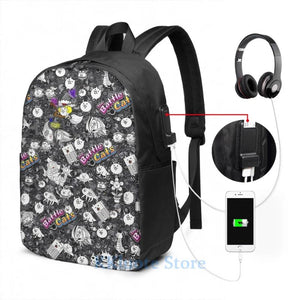 Funny Graphic print Battle Cats USB Charge Backpack School Travel laptop bag