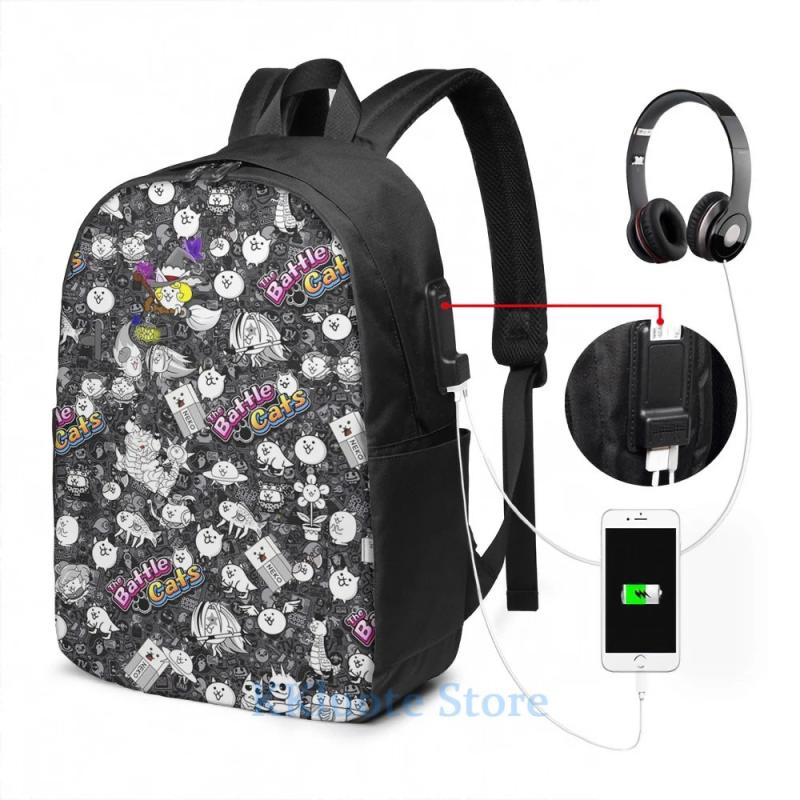 Funny Graphic print Battle Cats USB Charge Backpack School Travel laptop bag