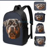 Rottweiler Dog USB Charge Backpack School Travel Laptop Bag