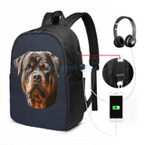 Rottweiler Dog USB Charge Backpack School Travel Laptop Bag