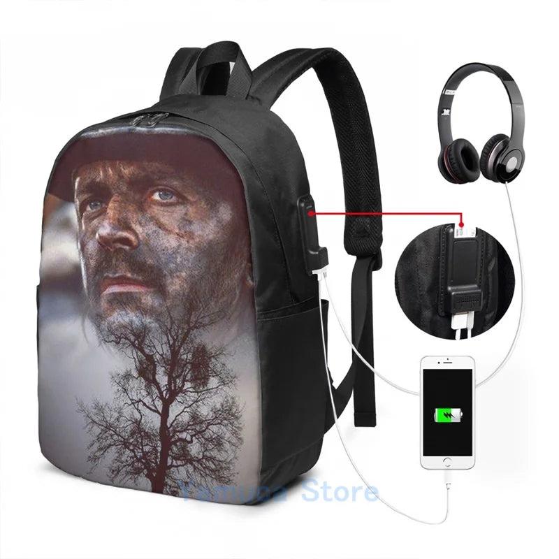 Funny Graphic Print USB Charge Backpack School Bag Travel Laptop Bag
