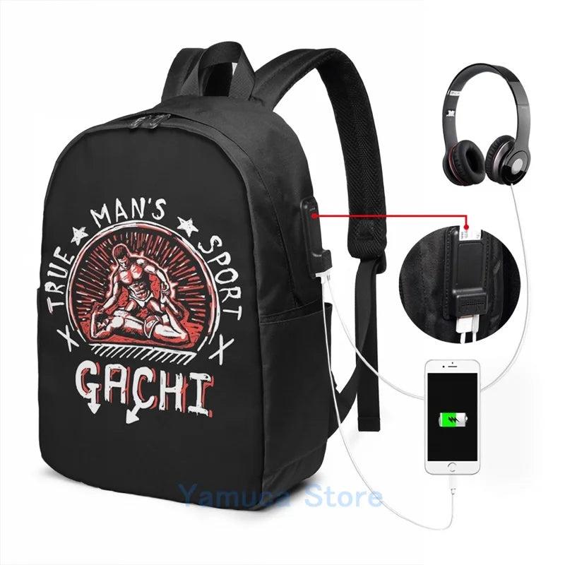 Funny Graphic gachi USB Charge Backpack School bags