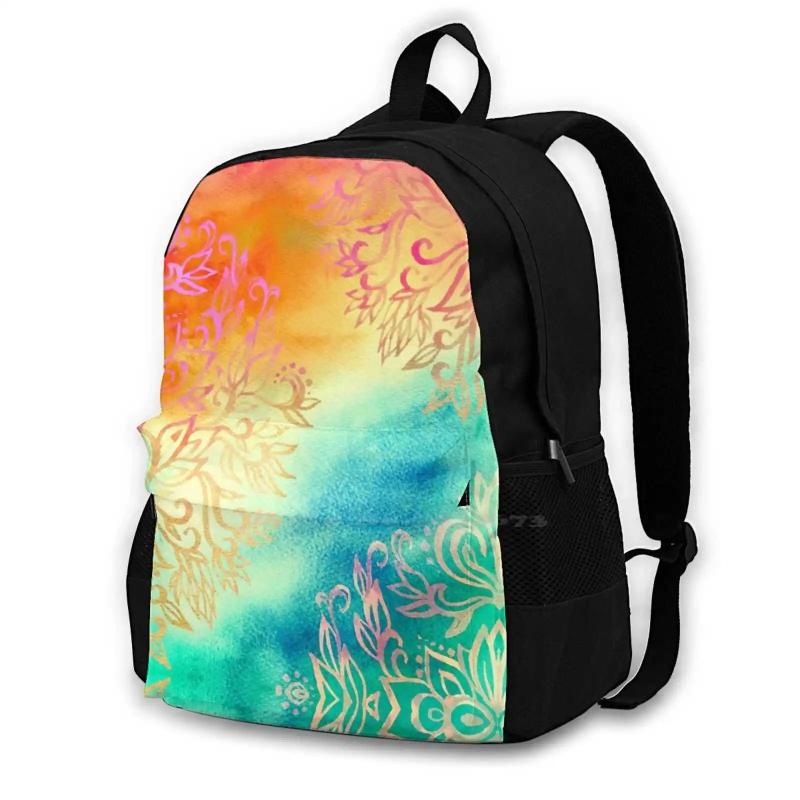 Watercolor Wonderland Backpacks Orange Teal Pink Purple Green Cream
