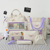 5Pcs Canvas School Backpacks for Teenage Girls