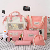 5Pcs Canvas School Backpacks for Teenage Girls