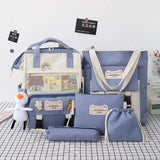 5Pcs Canvas School Backpacks for Teenage Girls