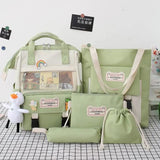 5Pcs Canvas School Backpacks for Teenage Girls
