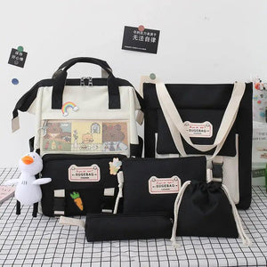 5Pcs Canvas School Backpacks for Teenage Girls