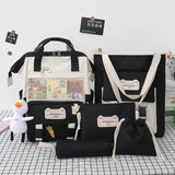5Pcs Canvas School Backpacks for Teenage Girls