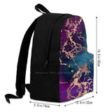 Jewel Tone Rose Marble School Bag Backpack Laptop 15 Inch Turquoise Purple