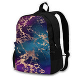 Jewel Tone Rose Marble School Bag Backpack Laptop 15 Inch Turquoise Purple