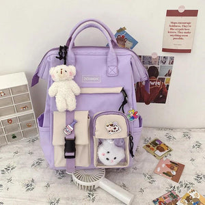 Preppy Purple Backpack Women Waterproof Candy Colors Fancy High School