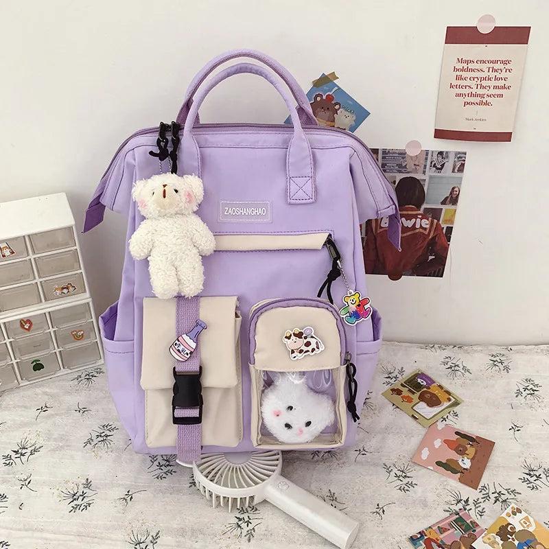 Preppy Purple Backpack Women Waterproof Candy Colors Fancy High School