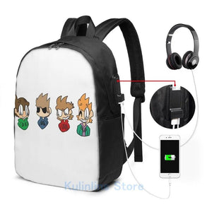 Funny Graphic Eddsworld USB Charge Backpack School Travel Laptop Bag