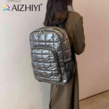 Quilted Cotton Padded Backpack Rhomboid Pattern Zipper Waterproof