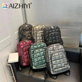 Quilted Cotton Padded Backpack Rhomboid Pattern Zipper Waterproof