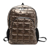 Quilted Cotton Padded Backpack Rhomboid Pattern Zipper Waterproof