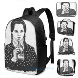 Funny Graphic print Wednesday Addams USB Charge Backpack School Travel
