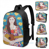 Graphic print Violeta Parra USB Charge Backpack men School bags Women bag