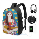 Graphic print Violeta Parra USB Charge Backpack men School bags Women bag