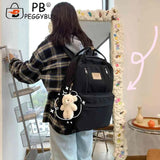 Girls Casual Bear Pendant Backpack Large Capacity Outdoor Travel Daypacks