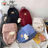 Girls Casual Bear Pendant Backpack Large Capacity Outdoor Travel Daypacks