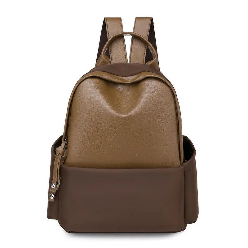 Oxford Cloth PU Stitching Backpack School Bag Women