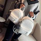 Mini Stone Pattern Backpack Women Casual Soft Leather Bag