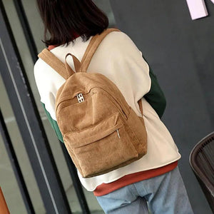 Women Corduroy Student Backpack Schoolbag