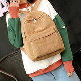 Women Corduroy Student Backpack Schoolbag