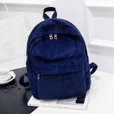Women Solid Corduroy Large Capacity Student Backpack