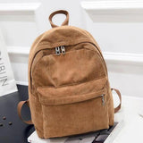 Women Solid Corduroy Large Capacity Student Backpack