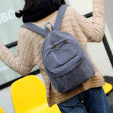 Women Solid Corduroy Large Capacity Student Backpack