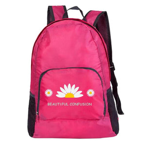 Portable Daisy Print Pink Backpack Foldable Bag for Travel Hiking Sports