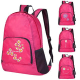 Portable Daisy Print Pink Backpack Foldable Bag for Travel Hiking Sports