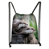 Sea Otters Print Drawstring Bag Marine Life Pattern Backpack